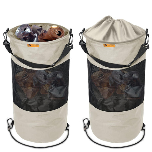 24x14 inches Portable Mesh Trash Bag for Boats, Kayaks, and Campers - (Beige)