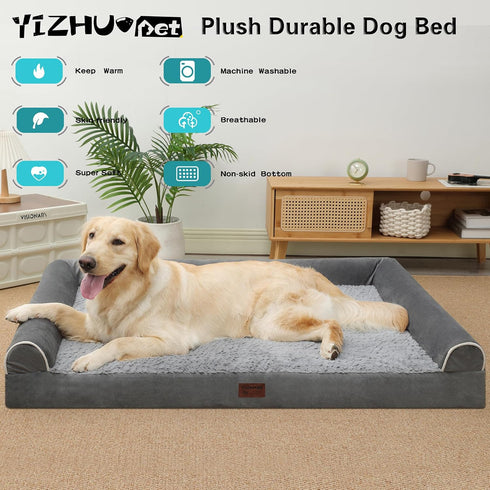 Dog Beds for Large Dogs - Orthopedic Egg Foam Sofa Dog Bed with Waterproof Lining, Removable Washable Cover, Non-Skid