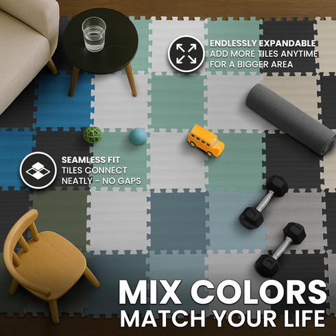 Set 18 (12.6"x12.6"x0.4") 18sqft bemaxx Gym Mats - pcs EVA Interlocking Foam Floor Tiles Protective Gym Flooring Sports