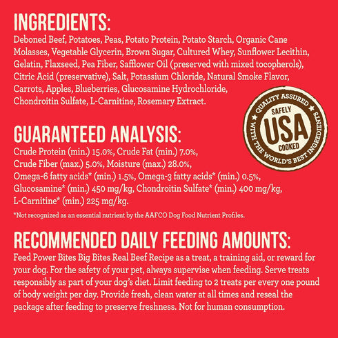Merrick Power Bites Dog Treats Big Bites, Beef and Sweet Potato Recipe, 6 oz Bag