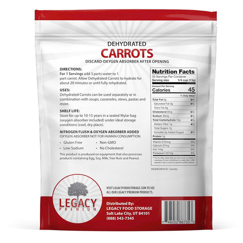 1) Legacy Essentials Dehydrated Carrots: Long Shelf Life Emergency Survival Vegetables - Great for Camping
