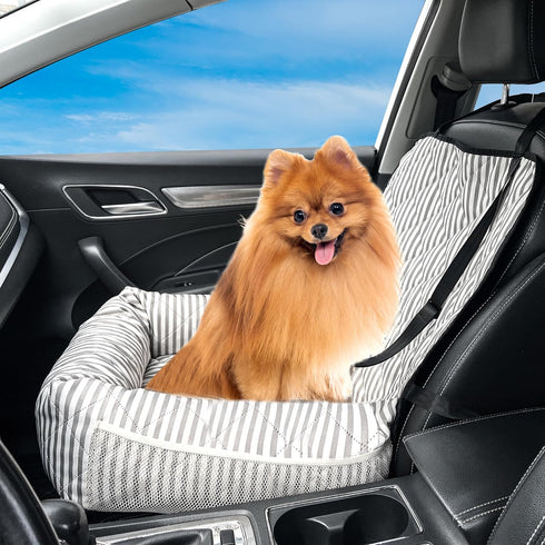 Portable Pet Car Seat for Small to Medium Dogs - Striped Booster Bed (Size M)