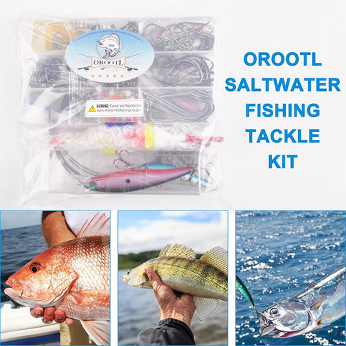 OROOTL Saltwater Fishing Tackle Kit, 212pcs Ocean Fishing Tackle Box with Rigs Hooks Lures Jig Spoons
