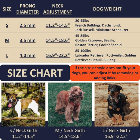 Adjustable Prong Collar for Dogs, Quick-Release Metal Buckle Pinch Collar, Stainless Steel Choker (S/Neck Girth