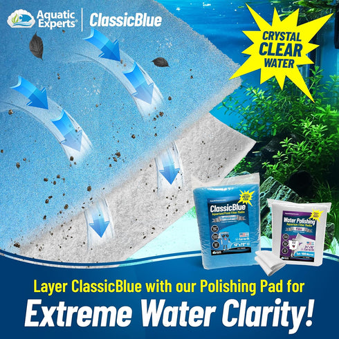 Aquatic Experts Classic Bonded Aquarium Filter Pad - 12" x 72" x .75" - Blue and White Filter Media Roll, USA Made