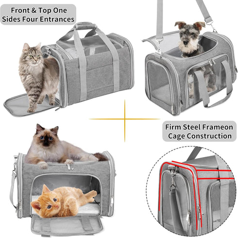 LEHNI 25 Lbs(Gray) Soft-Sided Cat/Dog/Pet Carrier, Collapsible Pets Travel Carriers for Big Cats/Small Dogs