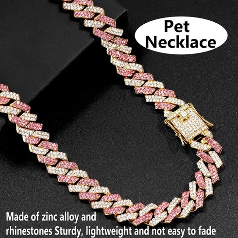 Gold Dog Chain Collar - Diamond Cuban Walking Metal Chain Collar with Secure Buckle for Medium Large Dogs (18inch,