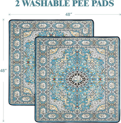 Qeils Washable Pee Pads for Dogs, 2 Pack, 48"x48", Super Absorbent, Non-Slip Potty Pads