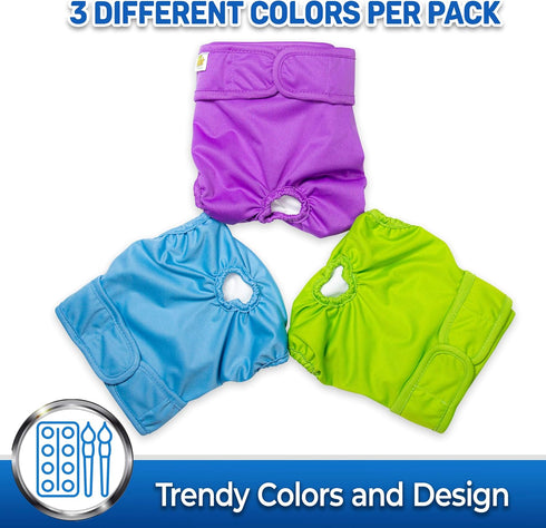 Pet Magasin Reusable Washable Dog Diapers (Pack of 3), Highly Absorbent with Strong & Flexible Closure, Solid, X-Small