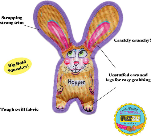 Durable Dog Toy with Squeaker, Floppy Tough Chew Toy, All Ears Hopper, Small 7 inch