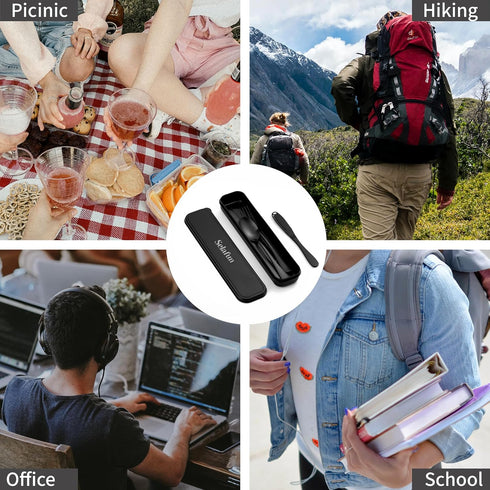 Travel Cutlery Set with Case - 5-Piece Stainless Steel Reusable Flatware Set, Portable Utensils for Camping, Picnic,