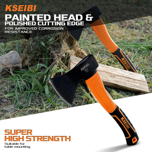KSEIBI Wood Axe, Small Outdoor Camp Hatchet for Splitting and Kindling Wood, Forged Steel Blade with Anti-Slip and Shock Reduction Handle Great Throwing Axes and Hatchets (Modern) by KSEIBI