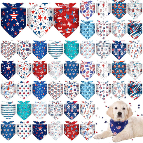 Sanwuta 48 Pcs 4th of July Dog Bandanas for Pets Dog Bandanas