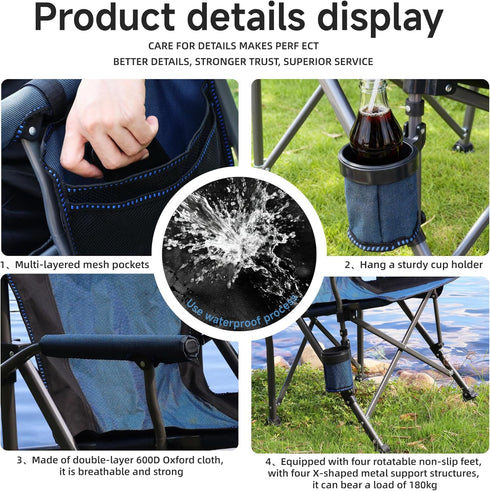 400 LBS, Folding Camping Chair with Cup Holder and Storage Bag, Heavy Duty Support Oversized Collapsible Portable