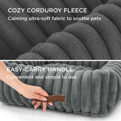 Bedsure Cute Dog Bed for Small Medium Dogs, Washable Furry Puppy Beds, Rectangle Orthopedic Corduroy Fleece,
