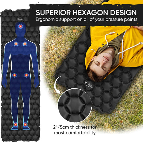 POWERLIX Ultralight Sleeping Pad for Camping with Inflating Bag - Compact Lightweight Air Mattress