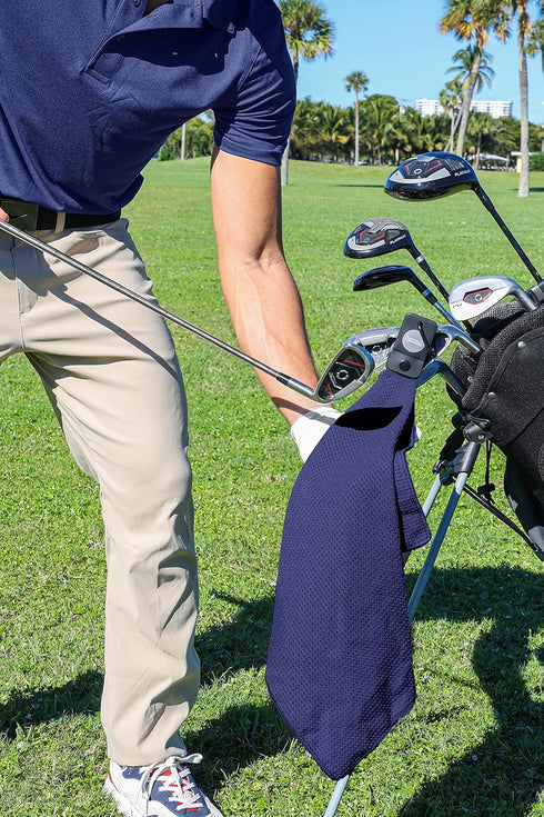 Magnetic Golf Towels with Clip & Ultra Strong Magnet, Waffle Weave Microfiber Towel for Golf Bags & Carts, Navy
