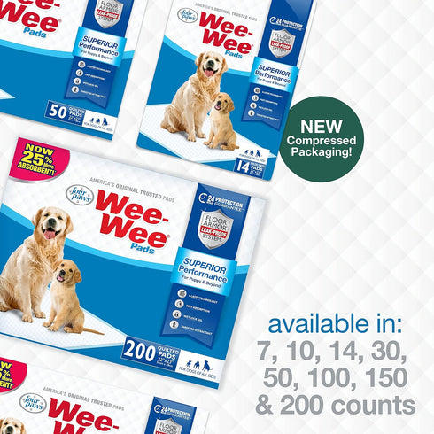 Four Paws Wee-Wee Superior Performance Unscented Pee Pads for Dogs, 22" x 23", 7 Count