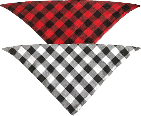 Realeaf Dog Bandanas 2 Pack, Reversible Plaid Pet Scarves, Classic Triangle Dog Bibs for Small Dogs Cats