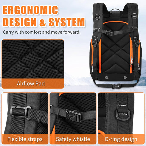 Gelindo 55L Waterproof Ski Boot Bag Backpack, Multi Compartments for Equipment Gear