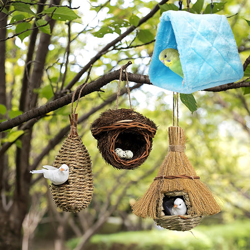 2 Pack Warm Bird Nest House Bed, Plush Hanging Hammock Sleeping Bed for Pet Parrot, Cockatiel, Macaw