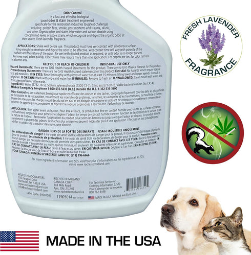 Rochester Midland PRS Stain & Odor Eliminator, 32oz Enzyme Cleaner Spray with Fresh Lavender Fragrance