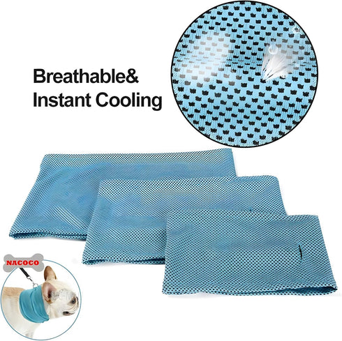 NACOCO 2 Pcs Dog Instant Cooling Scarf, Summer Pet Bandana for Bulldog (Blue, S)