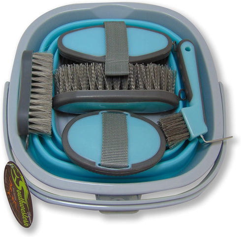 10 5 Collapsible Grooming Kit Liter Bucket and Grooming Tools - By Southwestern Equine - Turquoise