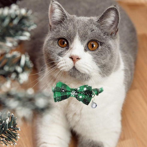 Christmas Cat Collar with Bow Tie and Bell, 2 Pack Holiday Breakaway Collar for Male Female Cats