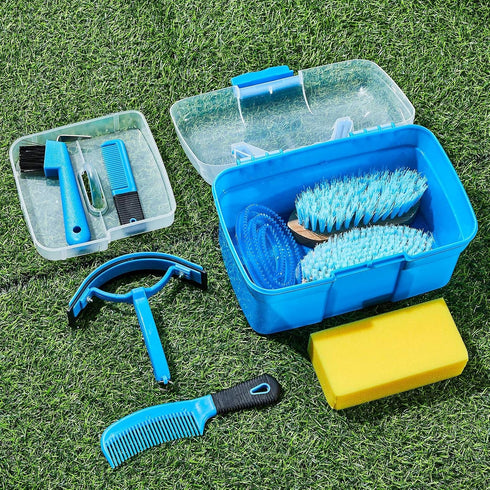 9 Cunhill Pieces Horse Grooming Kit with Organizer Curry Comb, Hard & Soft Brushes, Hoof Pick, Sweat Scraper, Sponge