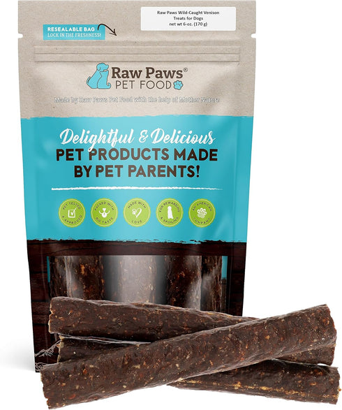 Raw Paws Wild-Caught Venison Treats for Dogs, 6-oz - Real Meat Jerky, Grain, Corn & Soy Free