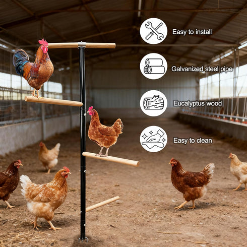 XINYI 3 Plug,1.25-Inch Large Chicken Perch Toys for Coop,Wooden Chicken Roosting Bars with Legs Metal Ground Thickened