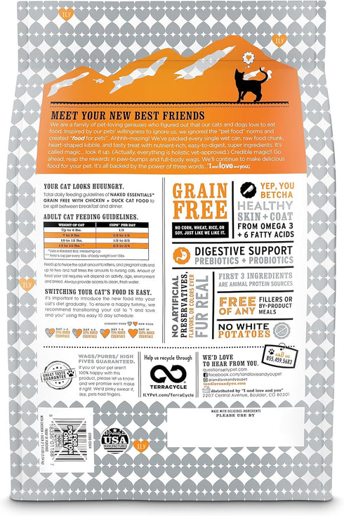 I and love and you Naked Essentials Dry Cat Food, Chicken + Duck, Grain Free, Real Meat, 3.4lb Bag