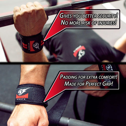 Premium Weightlifting Bundle - Wrist Weightlifting Straps Pair + Wrist Wraps Pair + Carry Bag for Deadlifts, Gym,