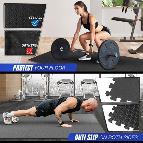 Yes4All Puzzle Exercise Mat - 24SQFT-120SQFT EVA Interlocking Foam Tiles for Home Gym