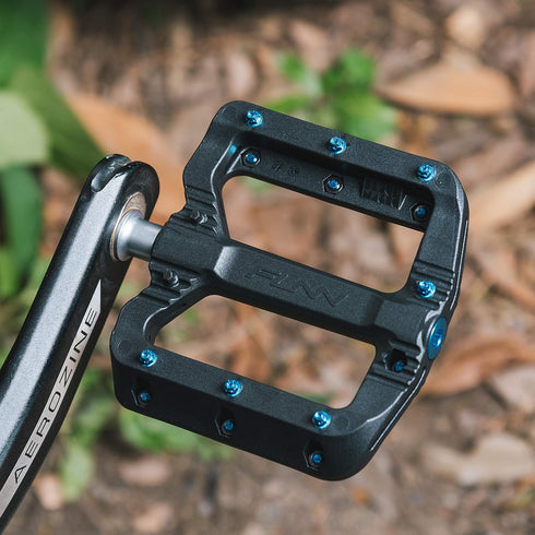 Funn Black Magic Plastic Flat Mountain Bike Pedal Set, Lightweight Wide Platform for MTB/BMX/Urban Riding