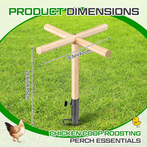 Colingmill 16.54 17.72 Inch Chicken Perch Toy for Coop x Wooden Chicken Perch Stand with Metal Ground Plug Chicken Coop