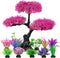 Ameliade Pink Cherry Blossom Tree & Grass Aquarium Decor Set, Artificial Plastic Plants for Goldfish Betta Fish Tank