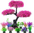 Ameliade Pink Cherry Blossom Tree & Grass Aquarium Decor Set, Artificial Plastic Plants for Goldfish Betta Fish Tank