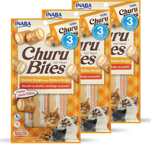 INABA Churu Bites for Cats: Soft Baked Chicken Treats with Green Tea Extract, 0.35 Ounces Each Tube