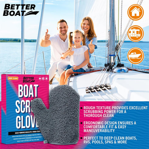 Ultimate Boat Scrubbing Brush Glove - Heavy Duty Deck Brush for Hull, Floor, Marine Fishing Boat Accessories