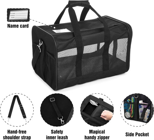 FluffyDream Pet Travel Carrier, Soft Sided Portable Bag for Cats, Small Dogs, Kittens or Puppies 17 lbs Max (Medium)