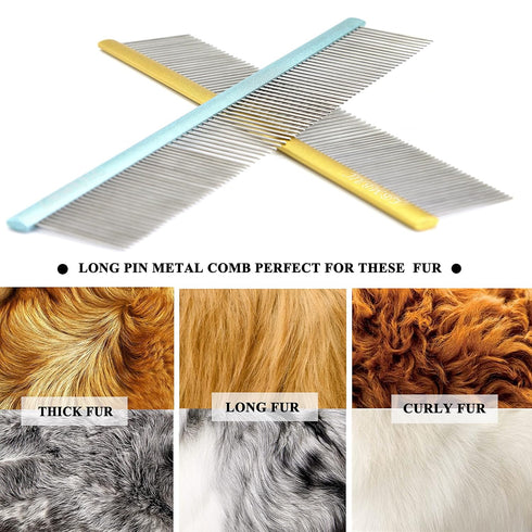 10in Large Dog Grooming Comb for Shedding and Matted Hair, Metal Comb for Large Dogs, Reduces Tangles and Knots