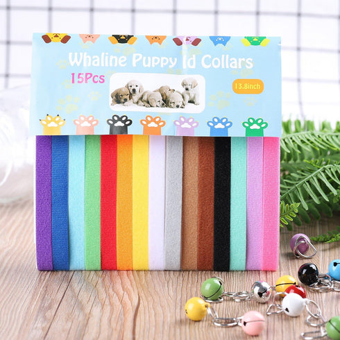 Whaline 15pcs Double Side Soft Plush Puppy ID Collars with Bells for Dog and Cat