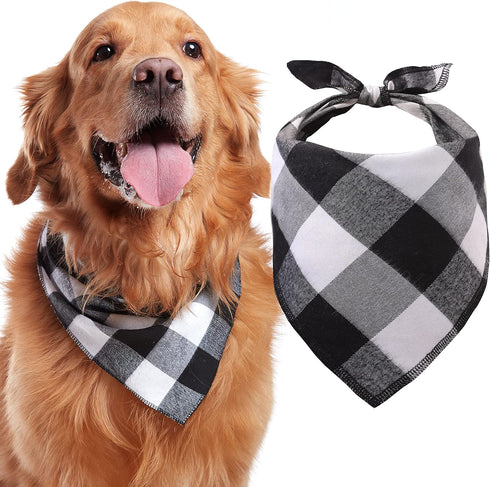 Dog Bandana - Soft Breathable Buffalo Plaid Handkerchiefs for Small Medium Large Dogs, Red