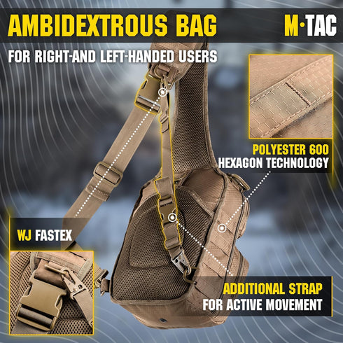 M-Tac City Hunter Hexagon Tactical Sling Bag, CCW Concealed Carry EDC Pack