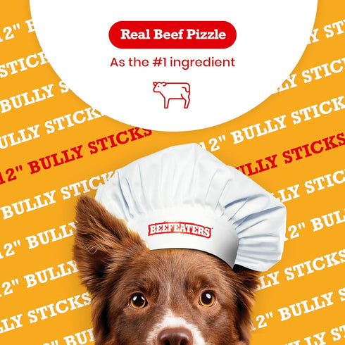 Beefeaters Dog Treats - 12in Bully Sticks, 6ct | All-Natural, Highly Digestible | Training Treats for All Dog Sizes