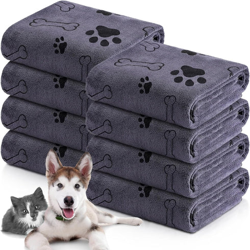 Chumia 8 Pcs Bulk Towels for Drying Dogs - Microfiber Quick Drying Pet Bath Towels for Medium Dogs (55 x 28 Inch, Gray)
