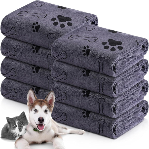 Chumia 8 Pcs Bulk Towels for Drying Dogs - Microfiber Quick Drying Pet Bath Towels for Medium Dogs (55 x 28 Inch, Gray)
