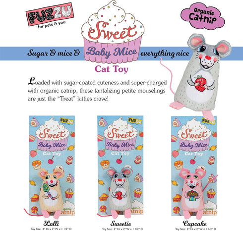 Sweet Baby Mice Cat Toy with Organic Catnip (Cupcake)